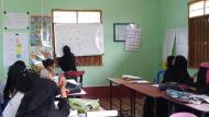 Rohingya women in Myanmar meet at a community learning centre for literacy and numeracy training. Photo credit: Women for Women International